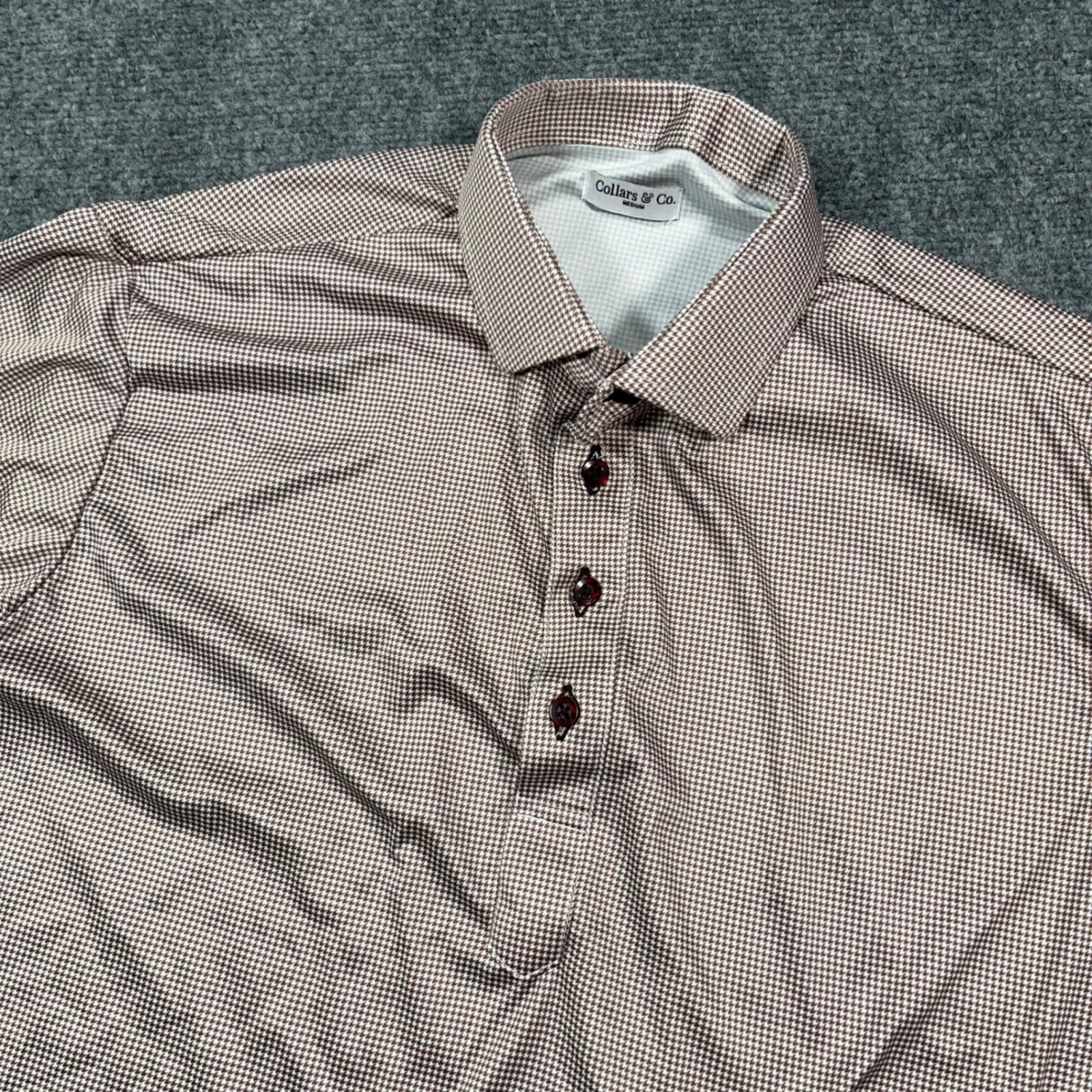 Collars & Co Dress Collar Polo Mens Medium Performance Houndstooth Brown White